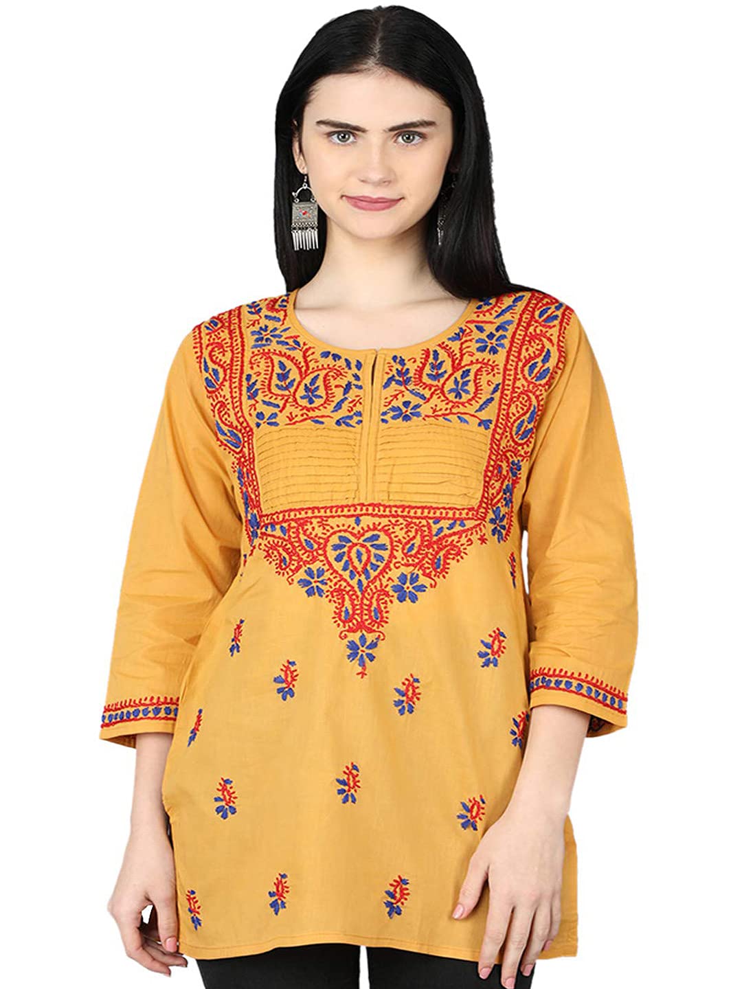 Ada Women's Cotton Top Hand Embroidered Lucknowi Chikankari Tunic Kurti