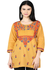 Ada Women's Cotton Top Hand Embroidered Lucknowi Chikankari Tunic Kurti