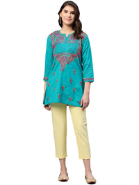 Ada Women's Cotton Top Hand Embroidered Lucknowi Chikankari Tunic Kurti
