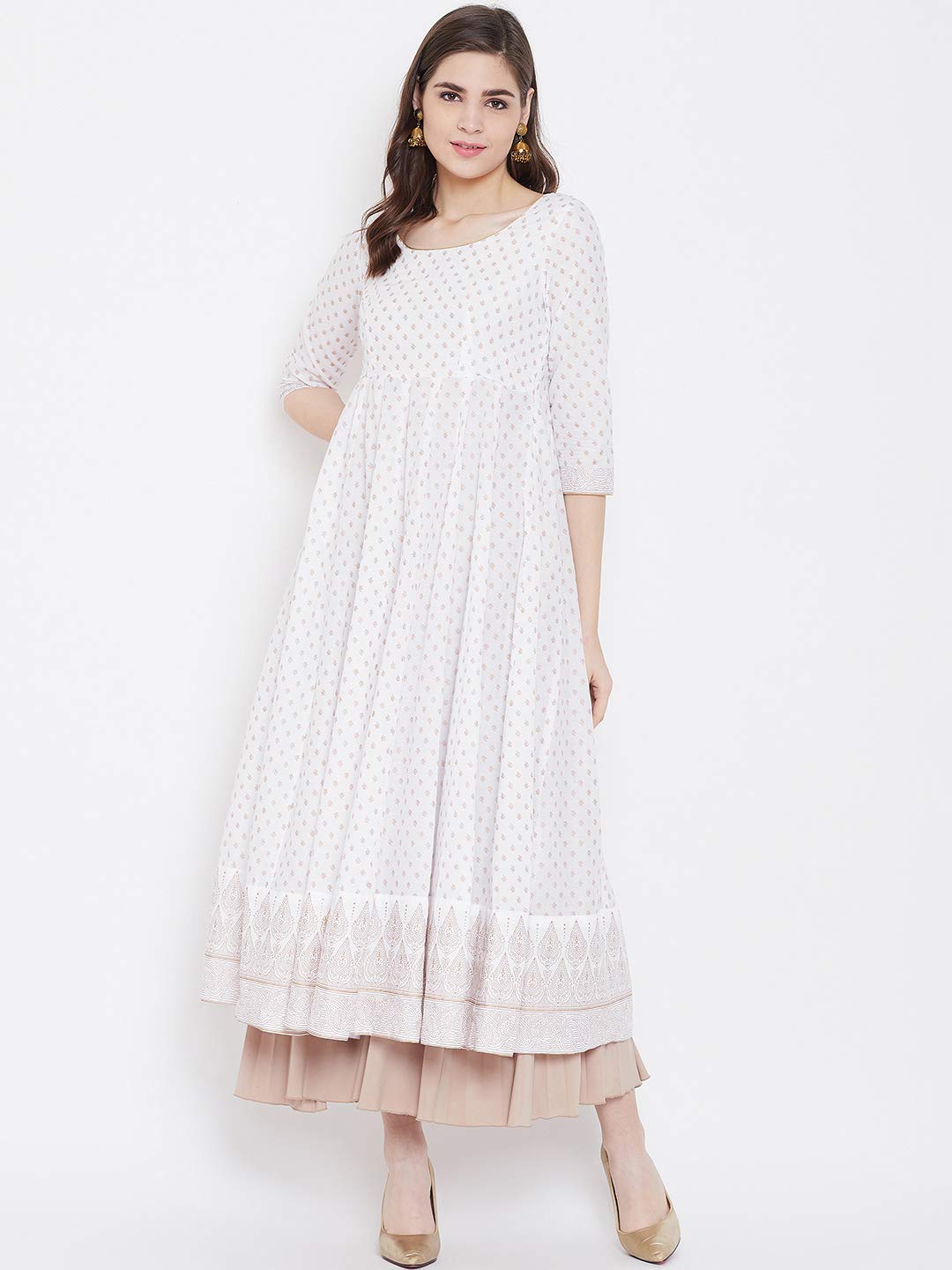 "PH" POSHAKHUB Adorable Women's Soft Cotton Printed Cap Sleeve Anarka Kurti