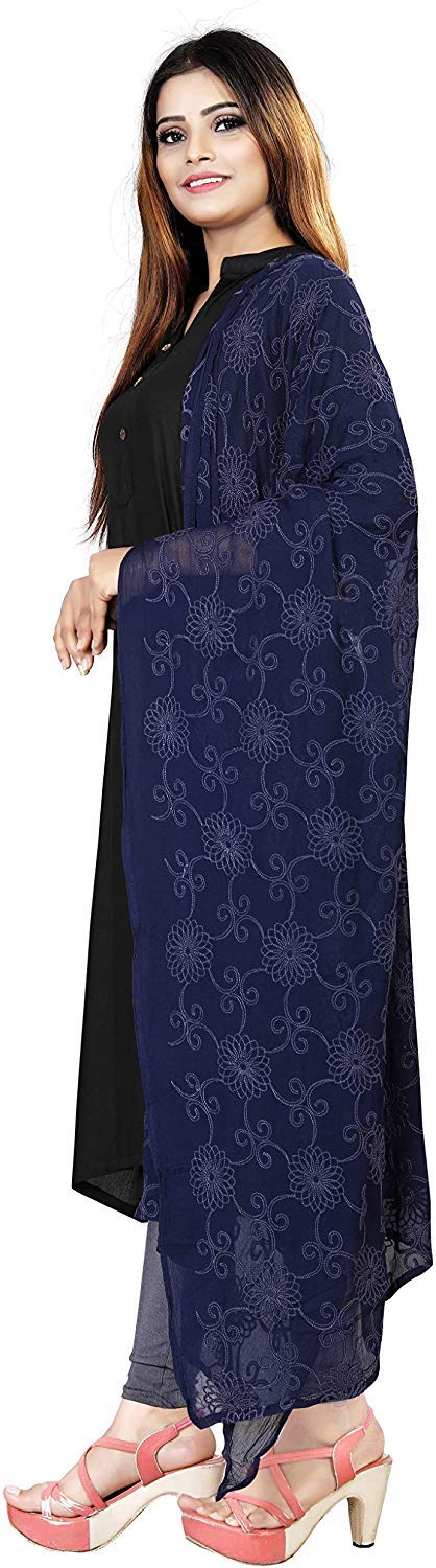 AKSHAR LLC Women's Designer Pure Chiffon Dupatta with Pure Cotton Thread Embroidery Work