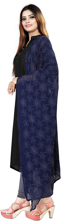 AKSHAR LLC Women's Designer Pure Chiffon Dupatta with Pure Cotton Thread Embroidery Work