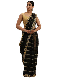 Sunderani Women's Designer Black Georgette Embroidered Fashion Designing Saree for Women (Sund KK BLACK)