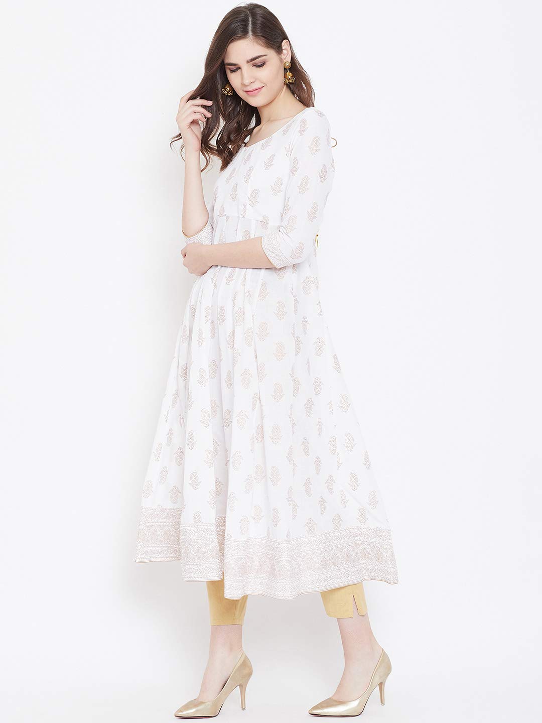 "PH" POSHAKHUB Adorable Women's Soft Cotton Printed Cap Sleeve Anarka Kurti