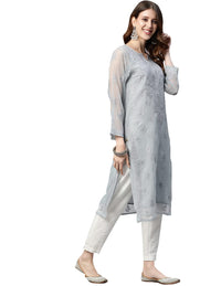 Ada Lucknowi Hand Embroidered Chikankari Women's Georgette Kurta Kurti with Slip