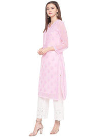 Ada Lucknowi Hand Embroidered Chikankari Women's Georgette Kurta Kurti with Slip