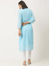 ZOLA Exclusive Georgette V Neck with 3/4th Sleeves and Calf Length Lucknowi Chikankari Ethnic Wear Straight Kurta for Women Pack of 1