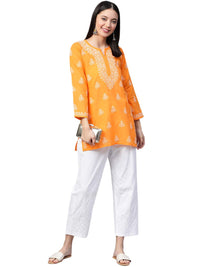 Ada Women's Cotton Top Tunic Hand Embroidered Lucknowi Chikankari Short Kurti