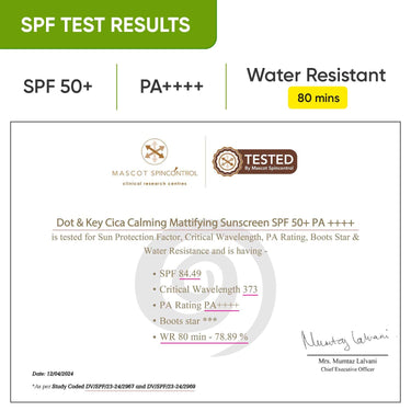 Dot & Key CICA Calming Mattifying Sunscreen SPF 50 PA++++ | For Oily Acne Prone & Sensitive Skin | UVA/UVB Protection | No White Cast, Ultra Light, Fragrance Free & Quick Absorbing | 50g