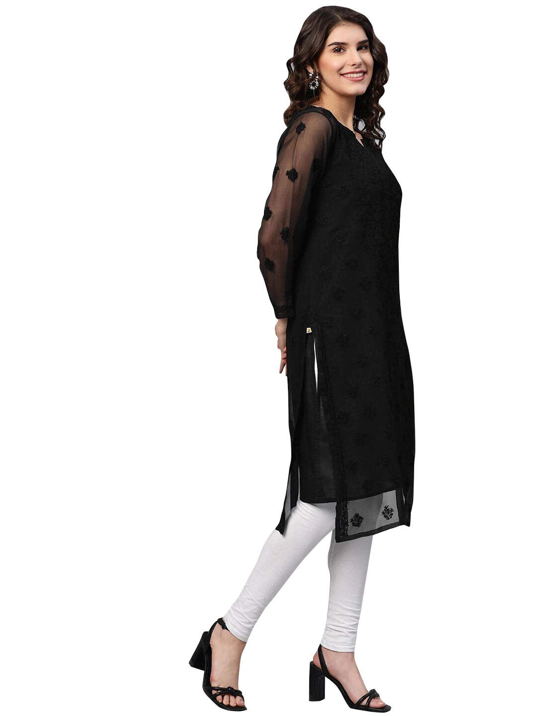 Ada Lucknowi Hand Embroidered Chikankari Women's Georgette Kurta Kurti with Slip