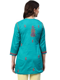 Ada Women's Cotton Top Hand Embroidered Lucknowi Chikankari Tunic Kurti