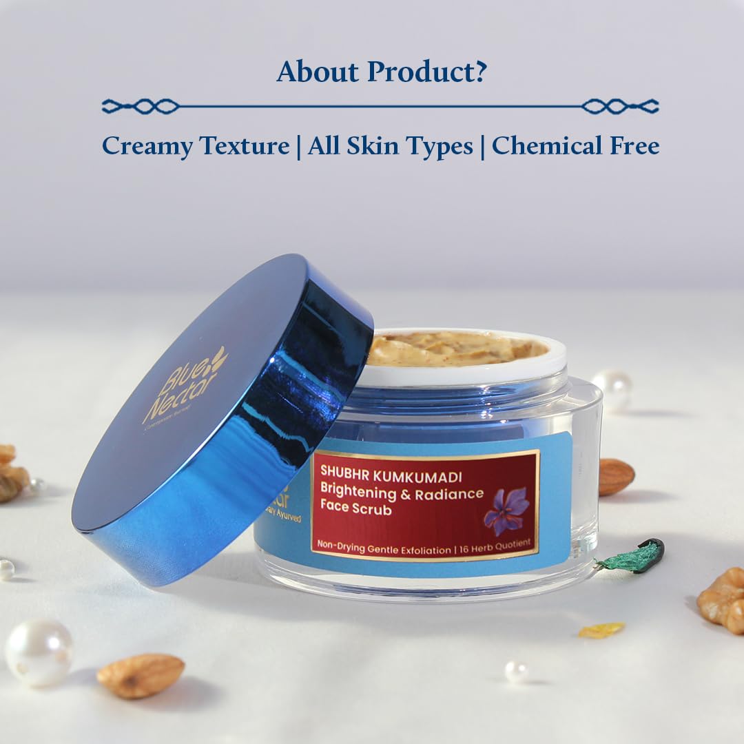 Blue Nectar Kumkumadi Oil Face Scrub For Glowing Skin, Ayurvedic Exfoliating Scrub For Tan Removal And Blackheads (16 Herbs, 10g)