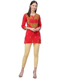 Ada Women's Cotton Top Hand Embroidered Lucknowi Chikankari Tunic Kurti