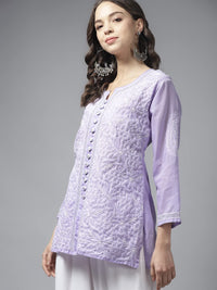 Ada Women's Hand Embroidered Lucknowi Chikankari Cotton Straight Short Top Kurti A178625
