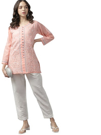 Ada Women's Hand Embroidered Lucknowi Chikankari Cotton Straight Short Top Kurti A178625