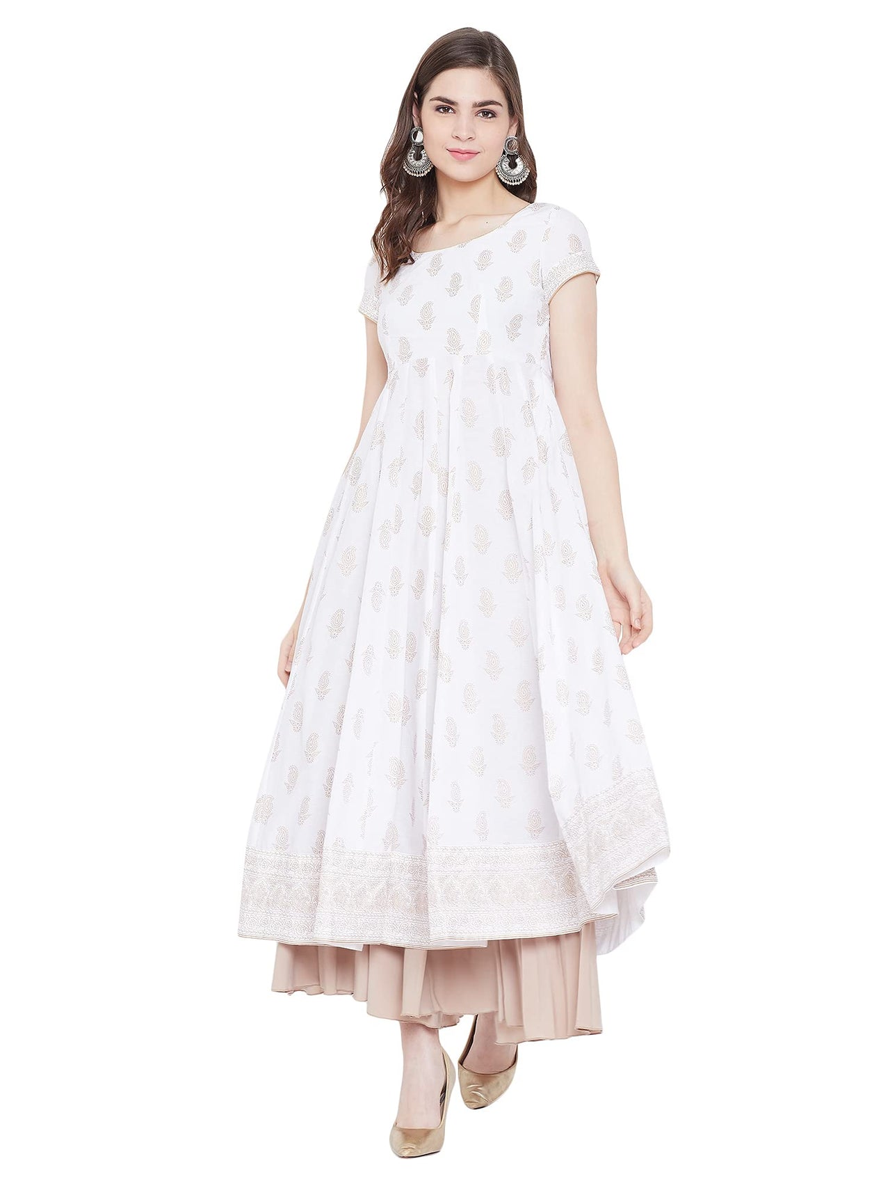 "PH" POSHAKHUB Adorable Women's Soft Cotton Printed Cap Sleeve Anarka Kurti