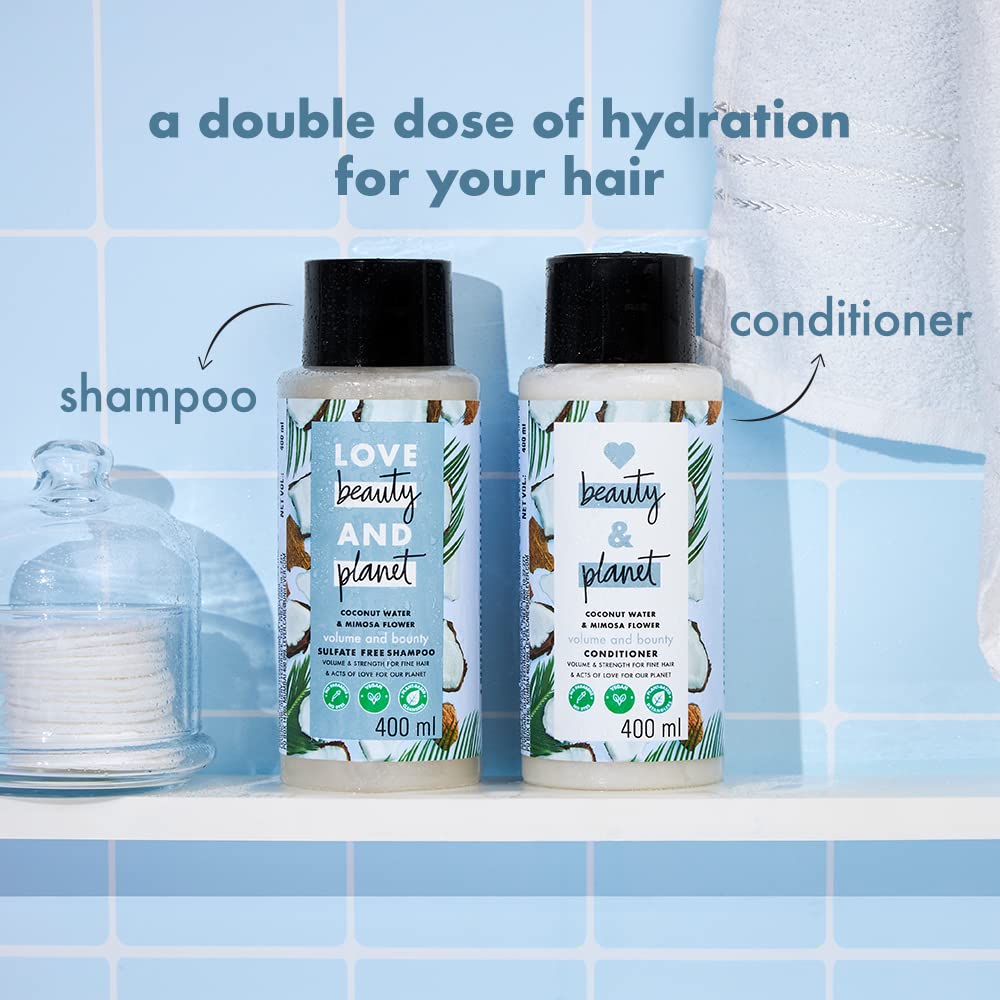 Love Beauty & Planet Coconut Water and Mimosa Flower Sulfate Free Volume and Bounty Shampoo|| No Parabens|| No Dyes|| 100% Organic Coconut Oil|| 200ml