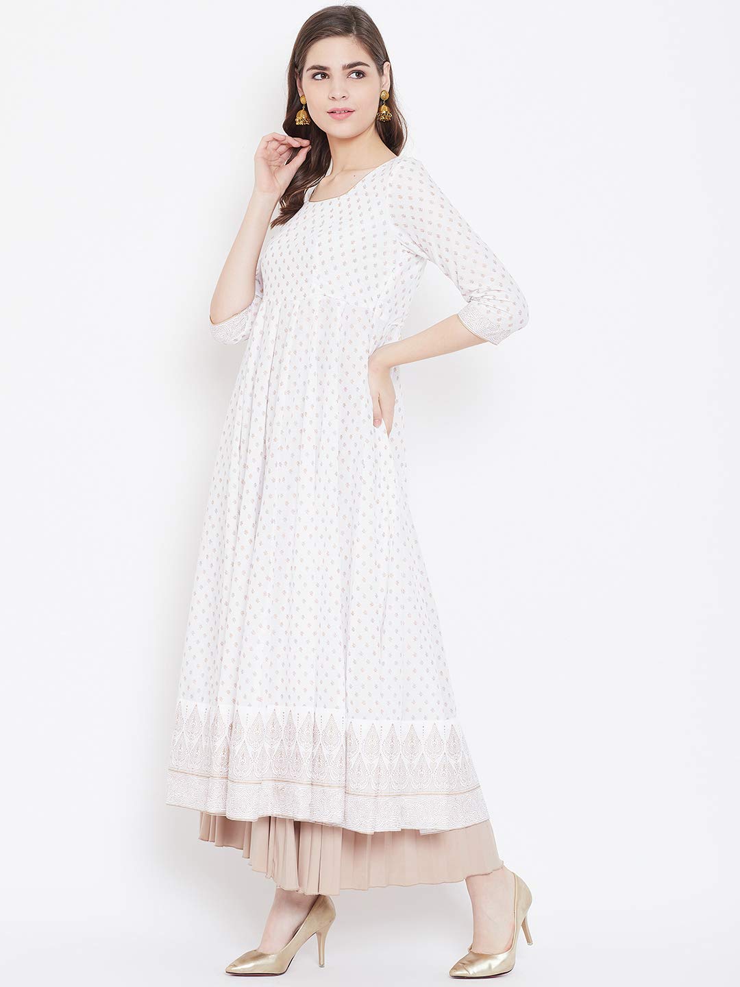 "PH" POSHAKHUB Adorable Women's Soft Cotton Printed Cap Sleeve Anarka Kurti