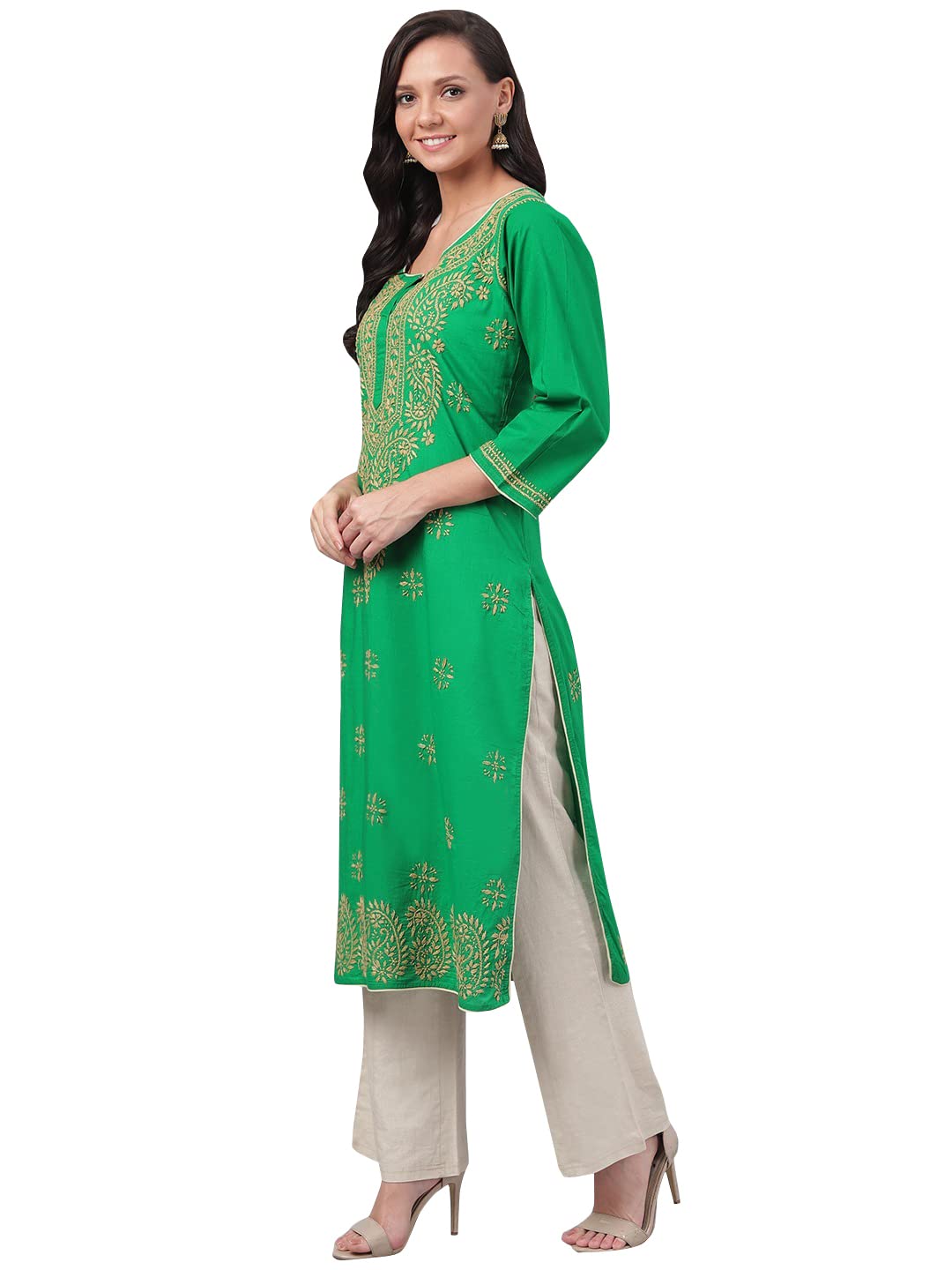 Ada Lucknowi Hand Embroidered Chikankari Straight Cotton Kurti Kurta for Women A188271