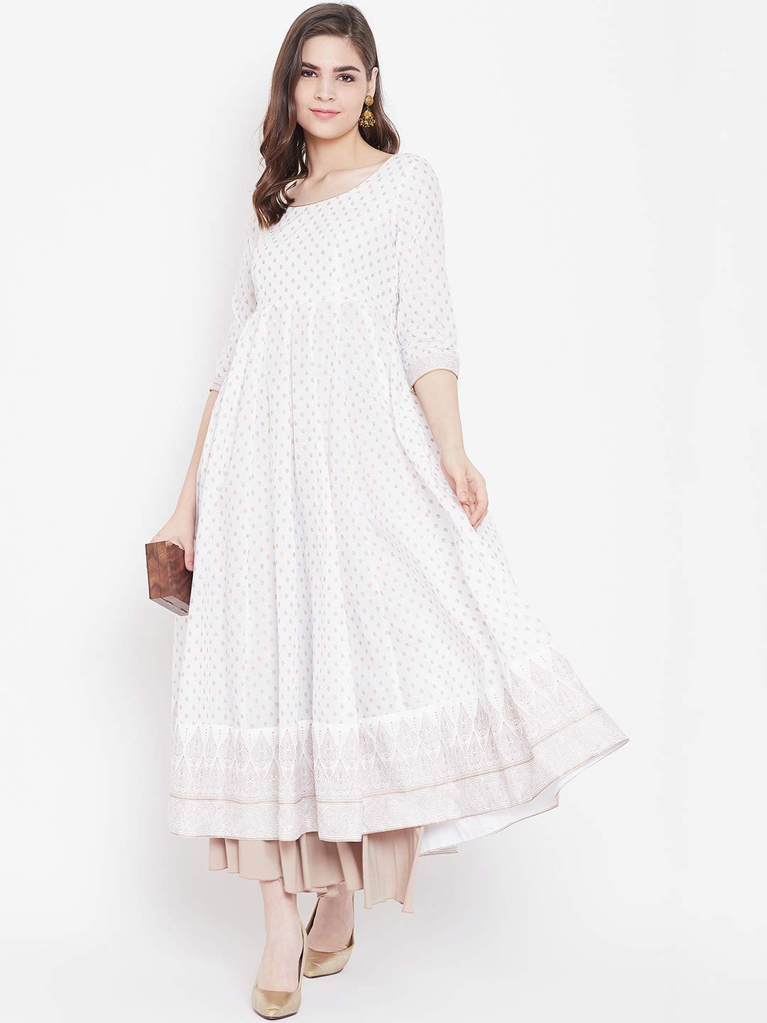"PH" POSHAKHUB Adorable Women's Soft Cotton Printed Cap Sleeve Anarka Kurti