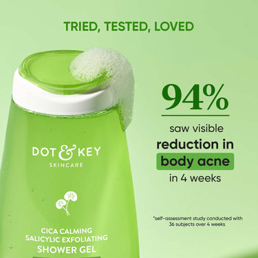 Dot & Key Cica & 1% Salicylic Daily Exfoliating Shower Gel | Niacinamide Infused | Body Wash for Oil & Acne Control | Reduces Body Acne & Smoothes Irritation | Clean, Acne Free Skin | 250ml