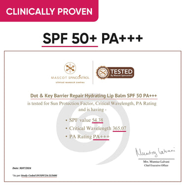 Dot & Key Barrier Repair Hydrating Lip Balm SPF 50 | Cherry Crimson | Repairs Damaged Lip Barrier | High Tinted | 4.5 gm