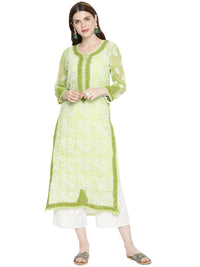 Ada Women's Hand Embroidered Faux Georgette Lucknowi Chikankari Kurti with Slip