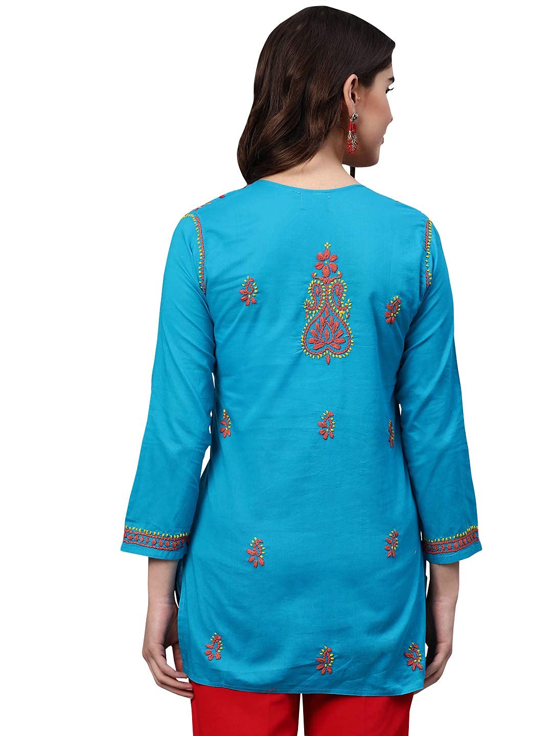 Ada Women's Cotton Top Hand Embroidered Lucknowi Chikankari Tunic Kurti