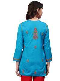 Ada Women's Cotton Top Hand Embroidered Lucknowi Chikankari Tunic Kurti