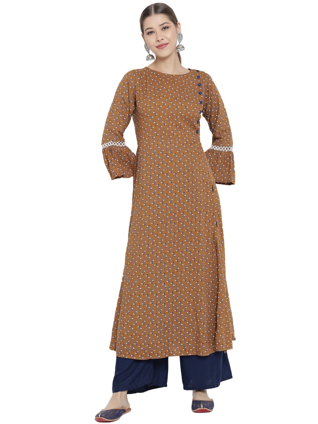 Yash Gallery Women's Rayon Floral Printed A-Line Kurta for Women