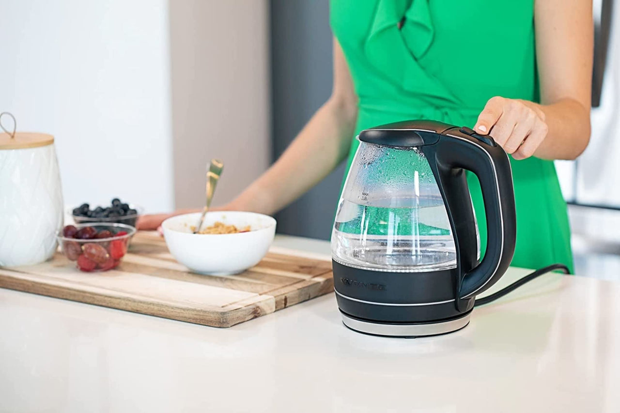 OVENTE Glass Electric Kettle Hot Water Boiler 1.5 Liter Borosilicate Glass Fast Boiling Countertop Heater - BPA Free Auto Shut Off Instant Water Heater Kettle for Coffee & Tea Maker - Purple KG83P