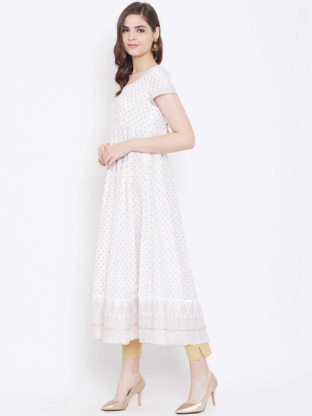 "PH" POSHAKHUB Adorable Women's Soft Cotton Printed Cap Sleeve Anarka Kurti