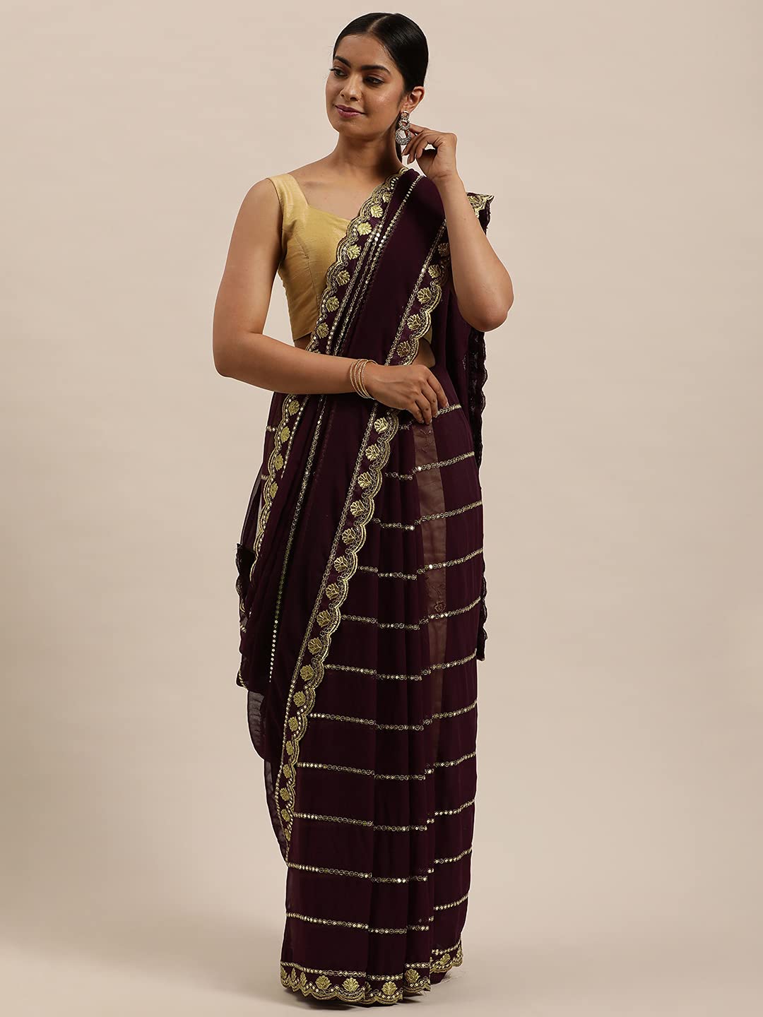 Sunderani Women's Designer Black Georgette Embroidered Fashion Designing Saree for Women (Sund KK BLACK)