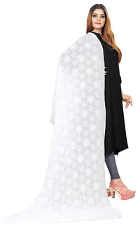AKSHAR LLC Women's Designer Pure Chiffon Dupatta with Pure Cotton Thread Embroidery Work