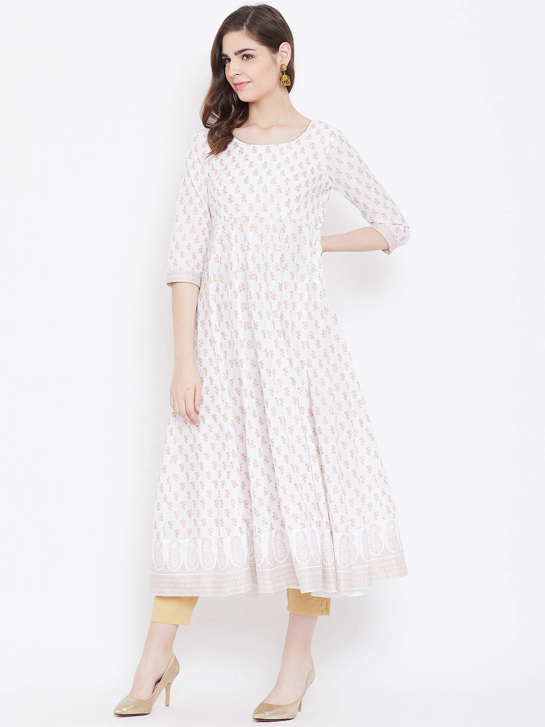"PH" POSHAKHUB Adorable Women's Soft Cotton Printed Cap Sleeve Anarka Kurti