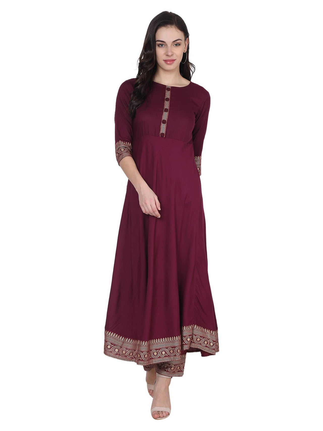 VASTRAMANIAA Women's Rayon Kurta Palazzo Ethnic Set