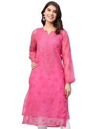 Ada Lucknowi Hand Embroidered Chikankari Women's Georgette Kurta Kurti with Slip