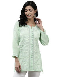 Ada Women's Hand Embroidered Lucknowi Chikankari Cotton Straight Short Top Kurti A178625