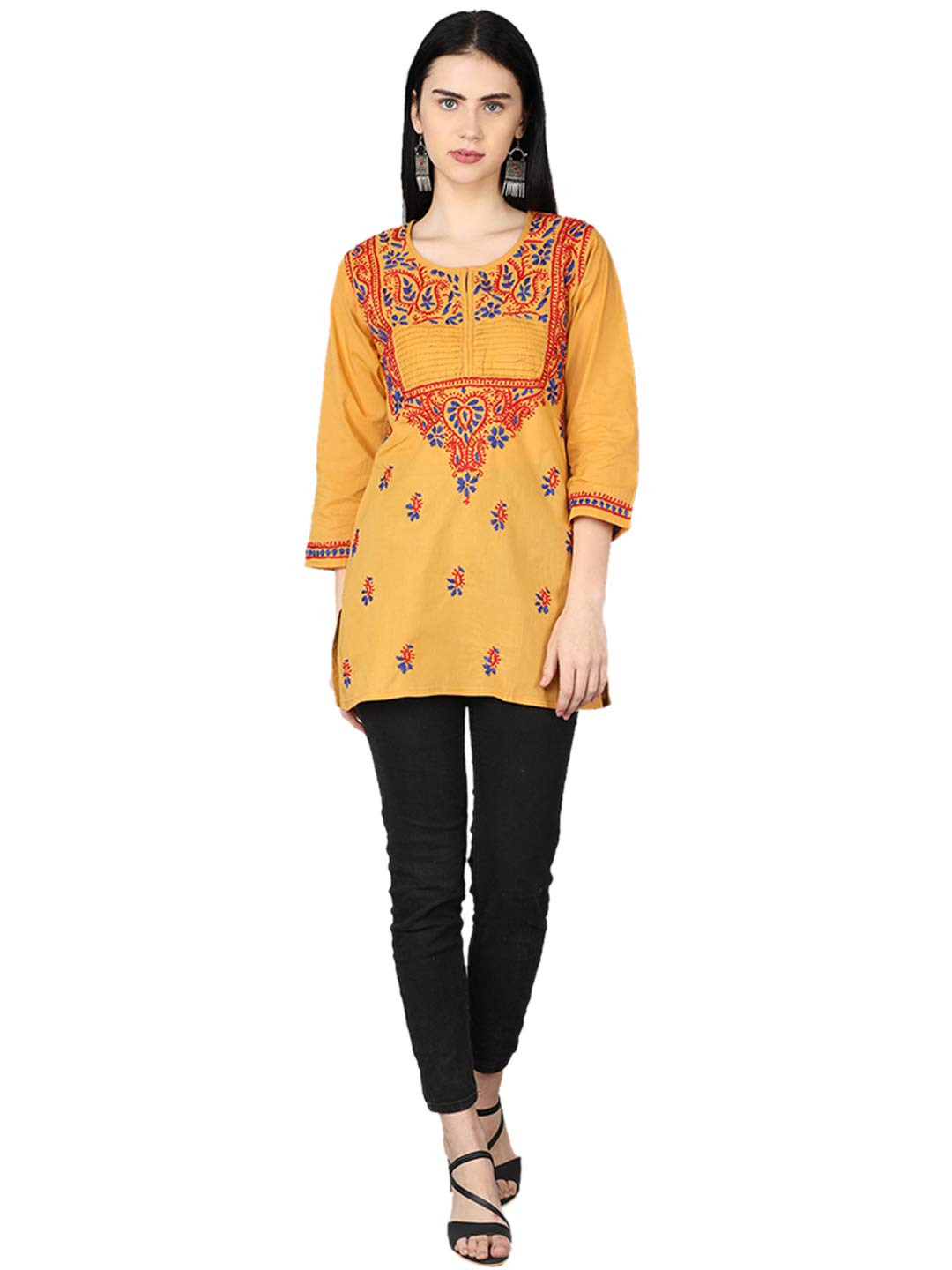 Ada Women's Cotton Top Hand Embroidered Lucknowi Chikankari Tunic Kurti
