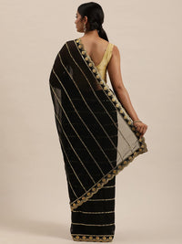 Sunderani Women's Designer Black Georgette Embroidered Fashion Designing Saree for Women (Sund KK BLACK)