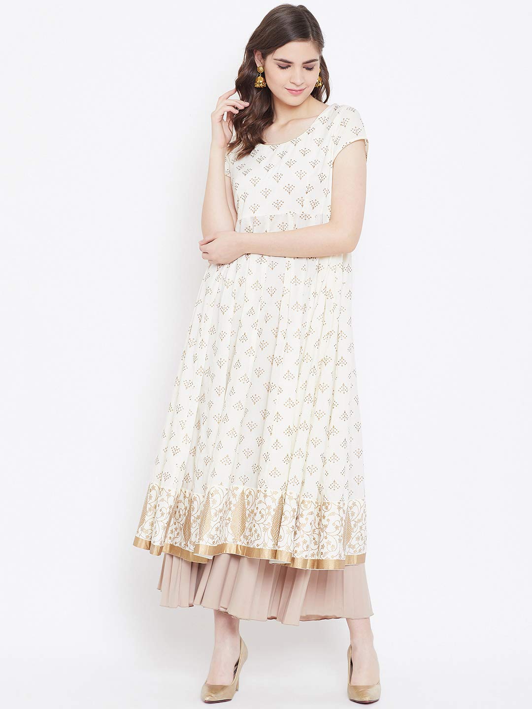 "PH" POSHAKHUB Adorable Women's Soft Cotton Printed Cap Sleeve Anarka Kurti