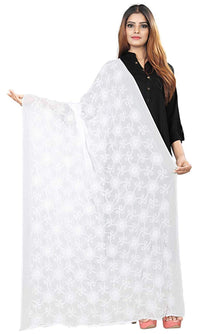AKSHAR LLC Women's Designer Pure Chiffon Dupatta with Pure Cotton Thread Embroidery Work