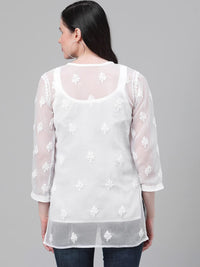 Ada Women's Hand Embroidered Lucknowi Chikankari Georgette Short Top Kurti with Slip