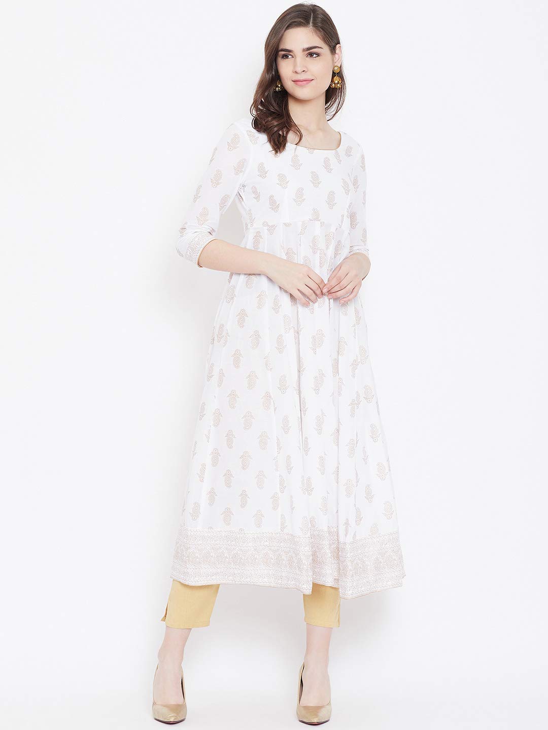 "PH" POSHAKHUB Adorable Women's Soft Cotton Printed Cap Sleeve Anarka Kurti