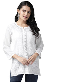Ada Women's Hand Embroidered Lucknowi Chikankari Cotton Straight Short Top Kurti A178625
