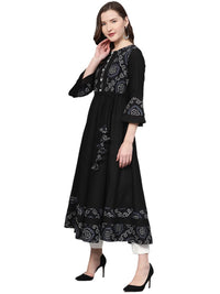 Yash Gallery Women's Cotton Slub Bandhej Printed Anarkali Kurta for Women