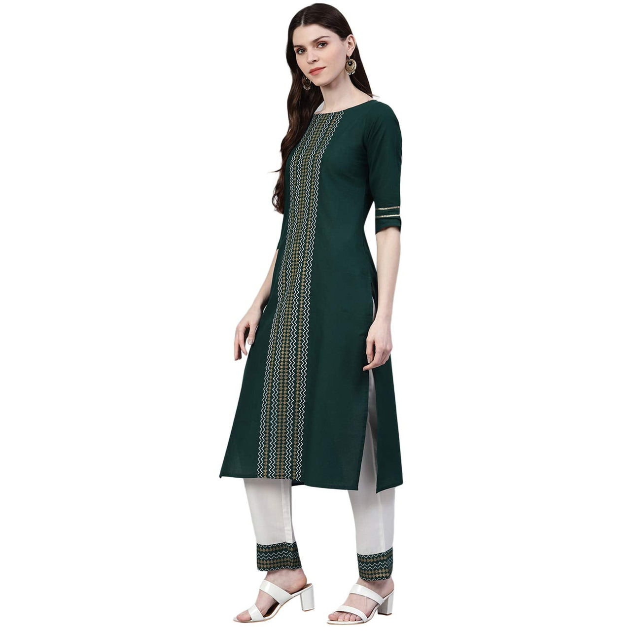 Stylum Women's Printed Cotton Straight Kurta Pant Dupatta Set