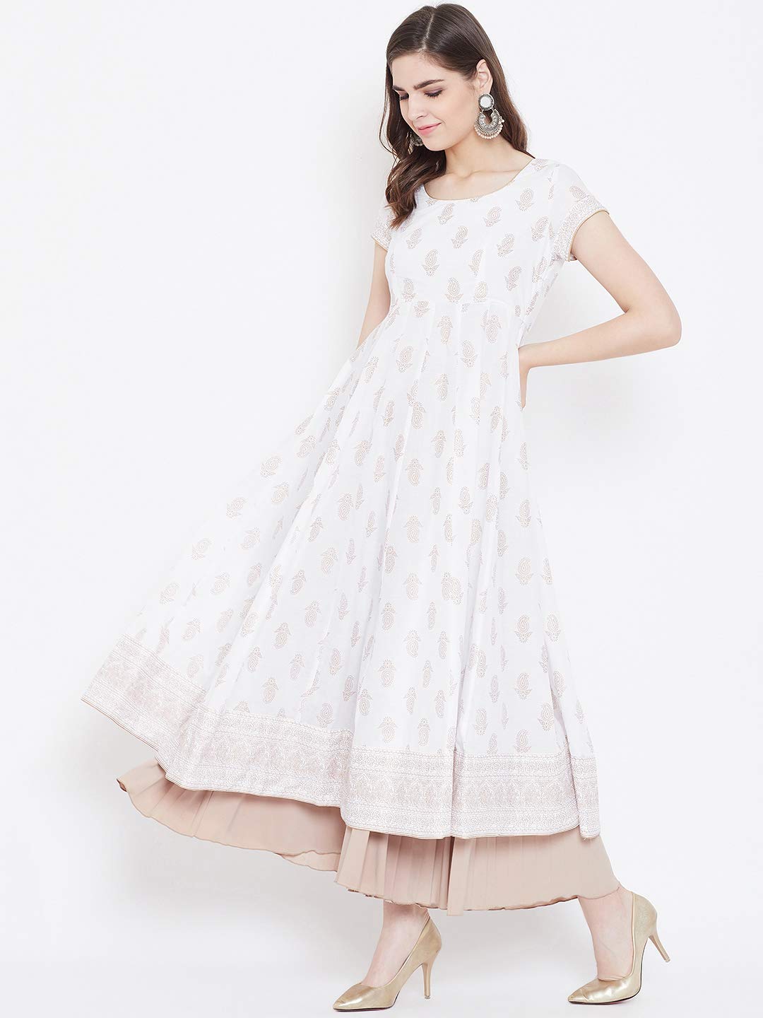 "PH" POSHAKHUB Adorable Women's Soft Cotton Printed Cap Sleeve Anarka Kurti