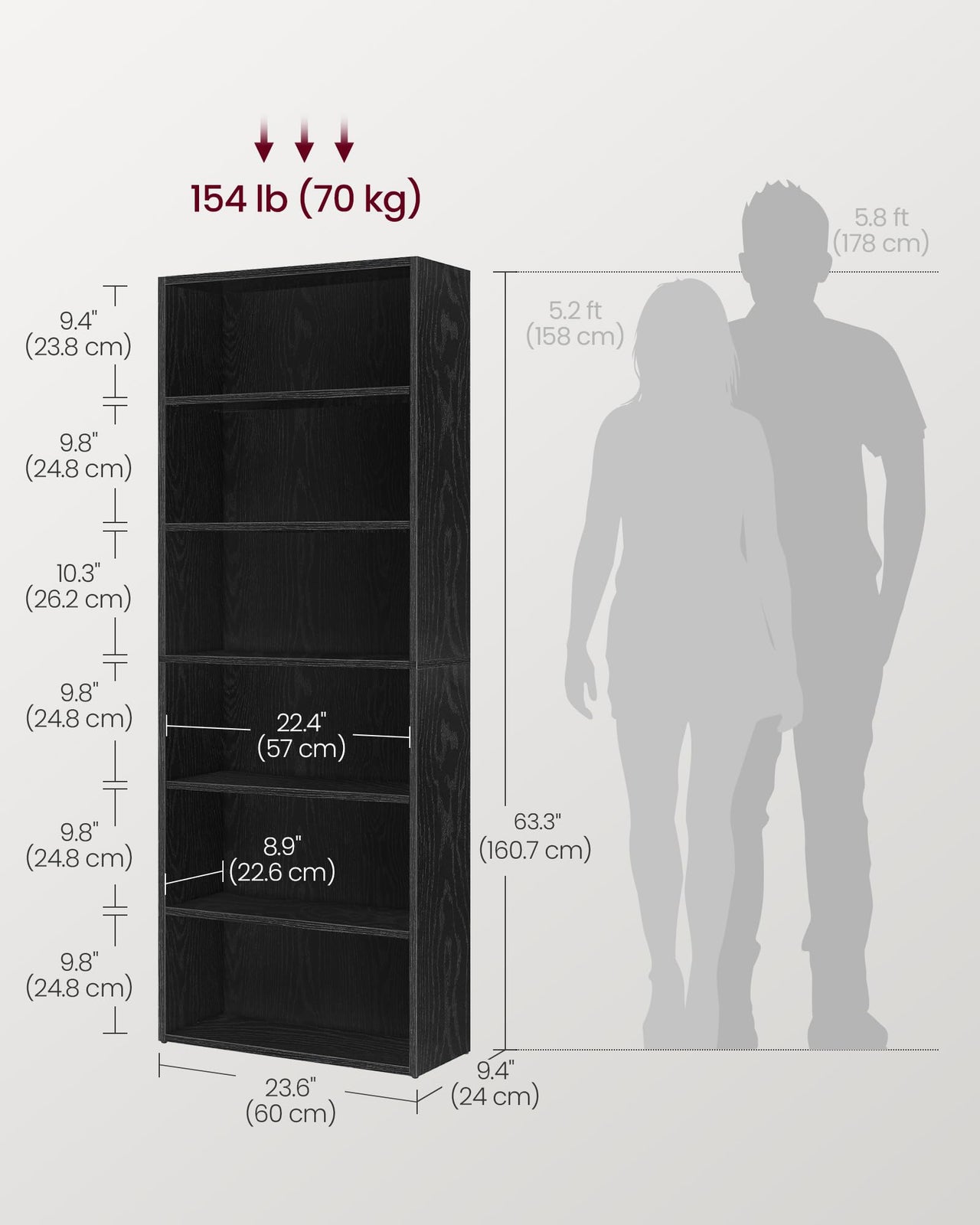 VASAGLE Bookshelf, 23.6 Inches Wide, 4-Tier Open Bookcase with Adjustable Storage Shelves, Floor Standing Unit, Cloud White ULBC164T14 1 Pack 4 Tiers (23.6"W x 42.4"H)