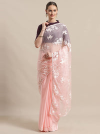 AKHILAM Women's Organza Net Embroidered Saree With Blouse Piece